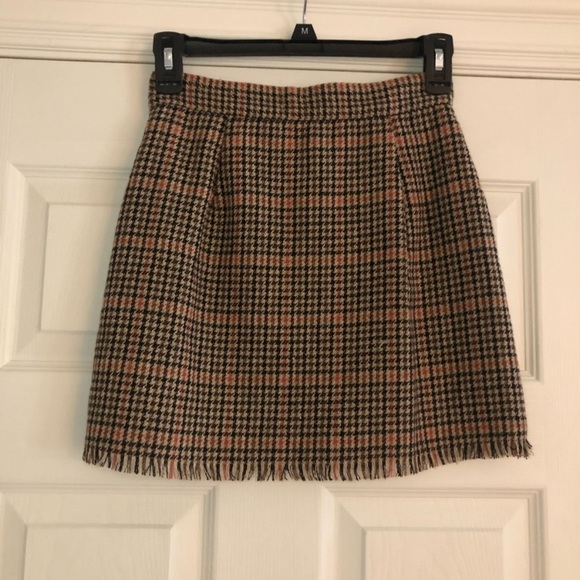 Urban Outfitters Dark Academia Plaid Fringe Wrap Skirt Teryn Fray Houndstooth - Picture 10 of 15